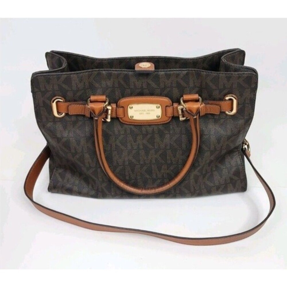 Awesome Michael Kors Hamilton Signature Shoulder HandBag Saffiano Leather VguC